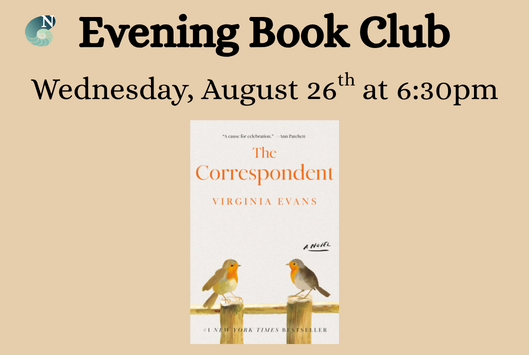 Evening Book Club Wednesday August 26 at 6:30 pm