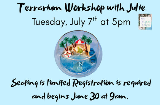Terrarium workshop Tues July 7 at 5pm