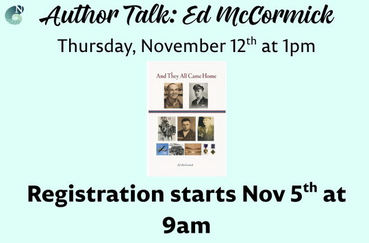 Author Talk: Ed McCormick Nov 12 at 1pm
