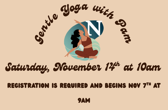 Gentle Yoga with Pam Saturday Nov 14 at 10am