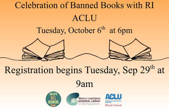 Celebration of Banned Books with RI ACLU Tuesday Oct 6 at 5pm