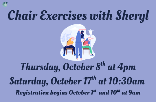 Chair Movement with Sheryl Thursday Oct 8 at 4pm and Saturday Oct 17 at 10:30am