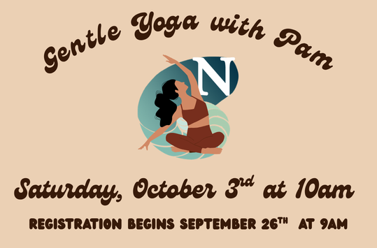 Gentle Yoga with Pam Saturday Oct 3 at 10am
