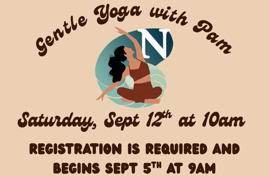 Gentle Yoga with Pam Saturday Sept 12 at 10:00 am